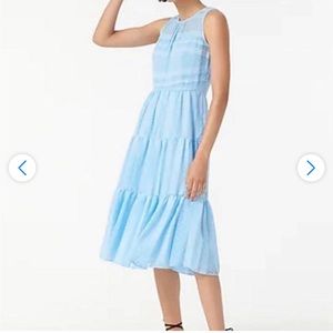 NWT J Crew Tiered midi dress in striped clip dot, Sz L